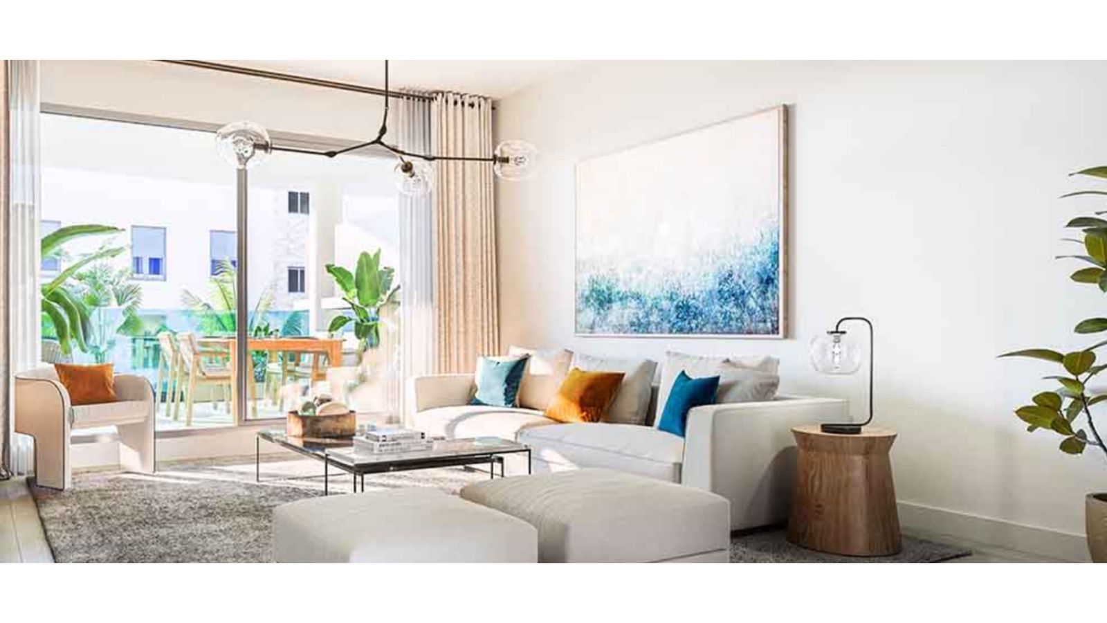 Moderne woonkamer in Jardines de las Lagunas II met terras.